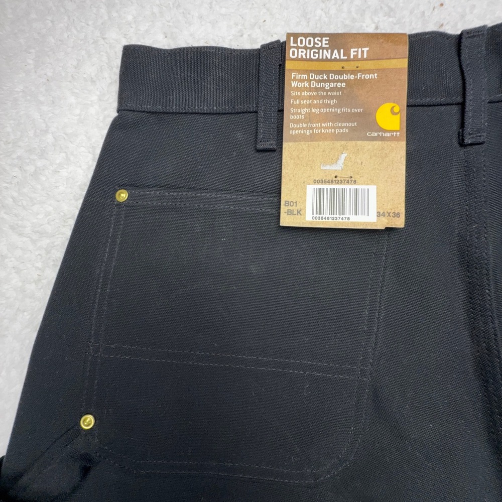 Carhartt B01 BLK Double Front Work Dungaree Pants Black 34x36 USA NWT